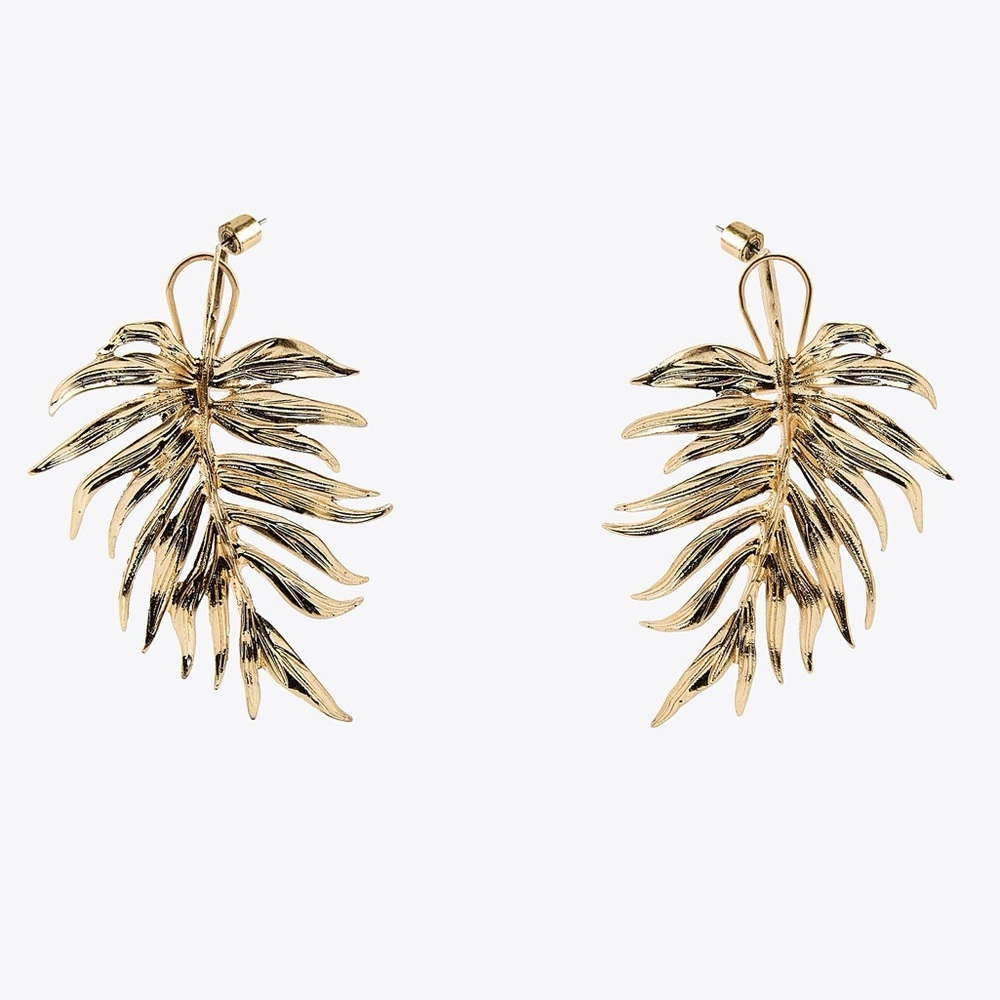Zara Palm Leaf Drop Earrings in Gold Tone